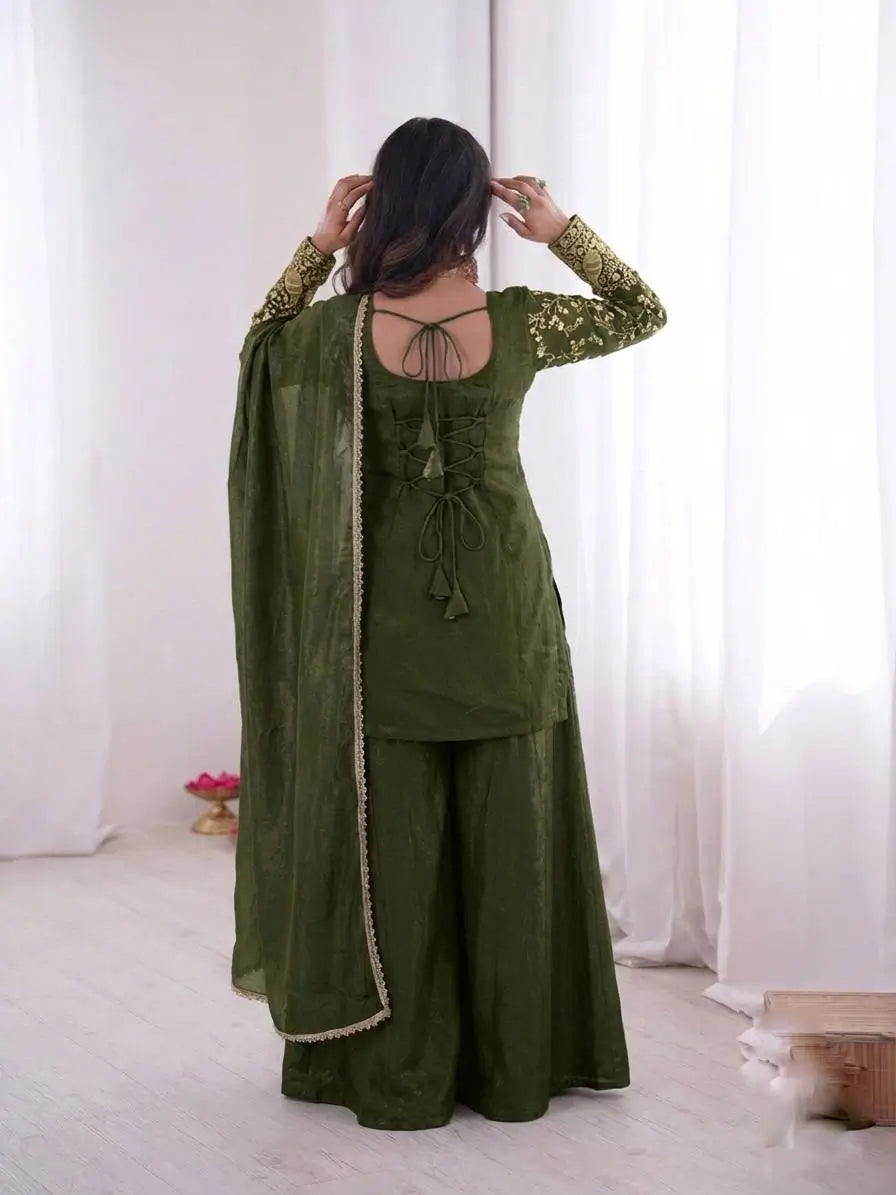 Elegant Fendy Silk Palazzo Suit Set for Festive and Occasion Wear