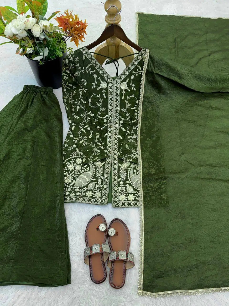 Elegant Fendy Silk Palazzo Suit Set for Festive and Occasion Wear