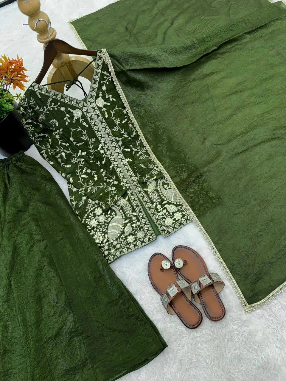 Elegant Fendy Silk Palazzo Suit Set for Festive and Occasion Wear