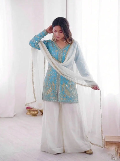 Elegant Fendy Silk Palazzo Suit Set for Festive and Occasion Wear