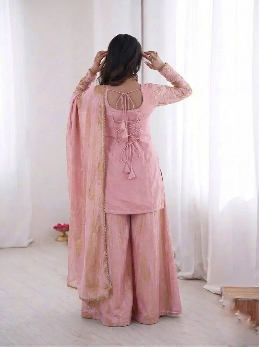 Elegant Fendy Silk Palazzo Suit Set for Festive and Occasion Wear