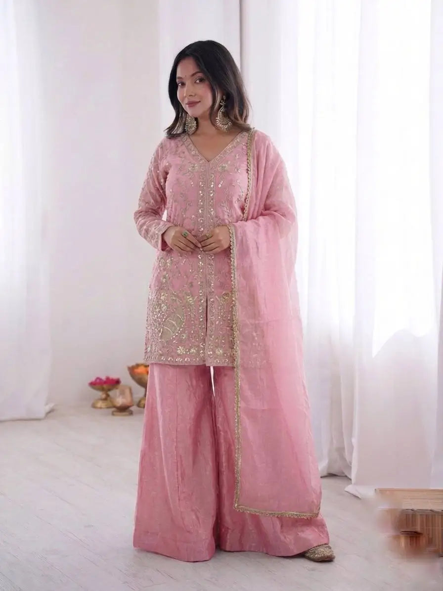 Elegant Fendy Silk Palazzo Suit Set for Festive and Occasion Wear