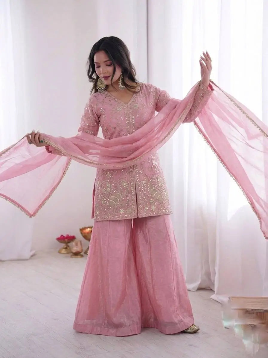 Elegant Fendy Silk Palazzo Suit Set for Festive and Occasion Wear