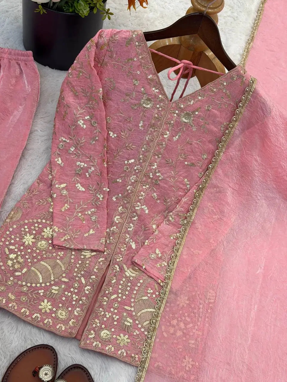 Elegant Fendy Silk Palazzo Suit Set for Festive and Occasion Wear