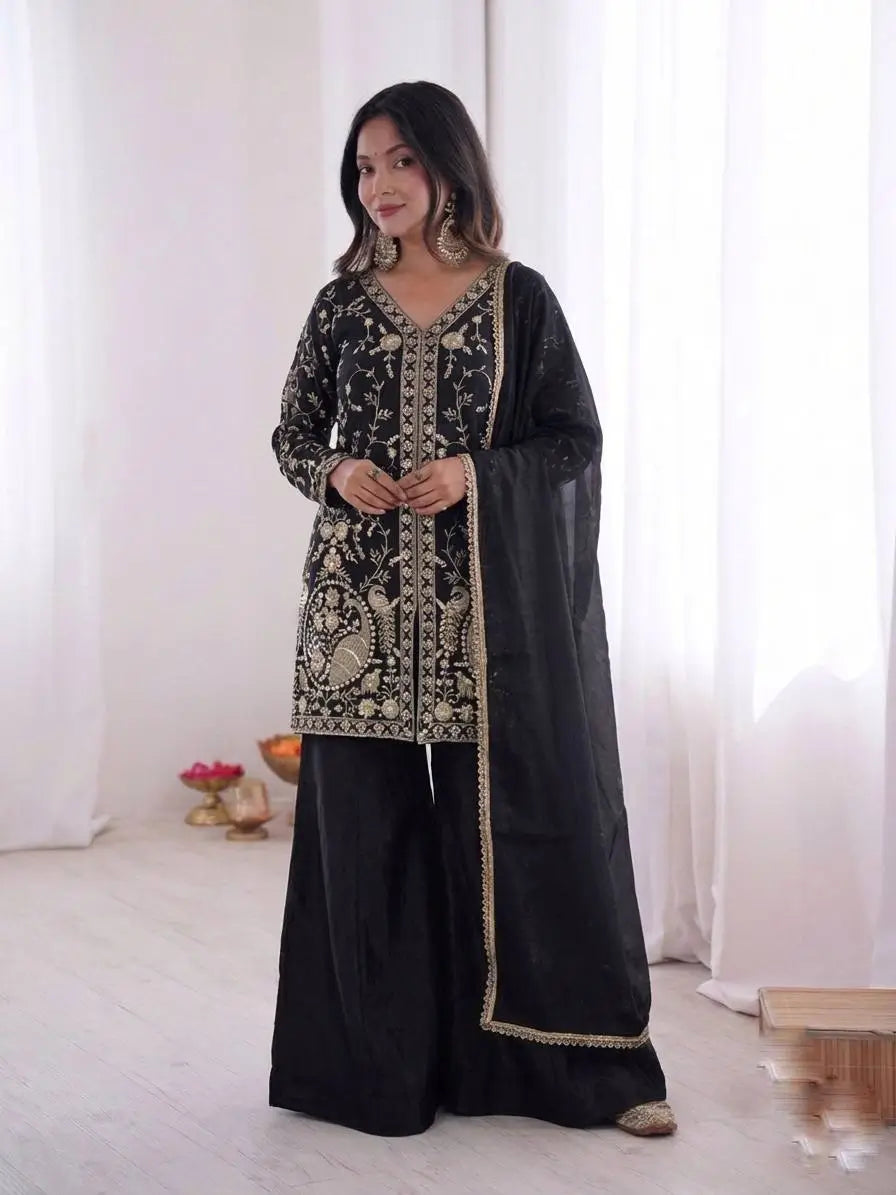 Elegant Fendy Silk Palazzo Suit Set for Festive and Occasion Wear