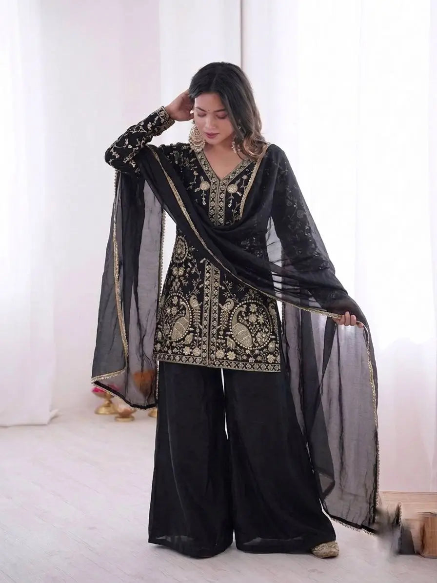 Elegant Fendy Silk Palazzo Suit Set for Festive and Occasion Wear
