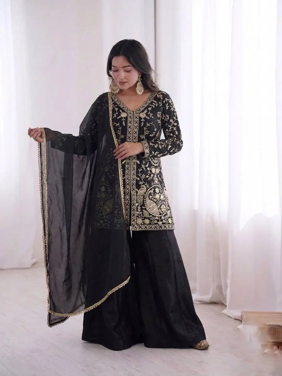 Elegant Fendy Silk Palazzo Suit Set for Festive and Occasion Wear