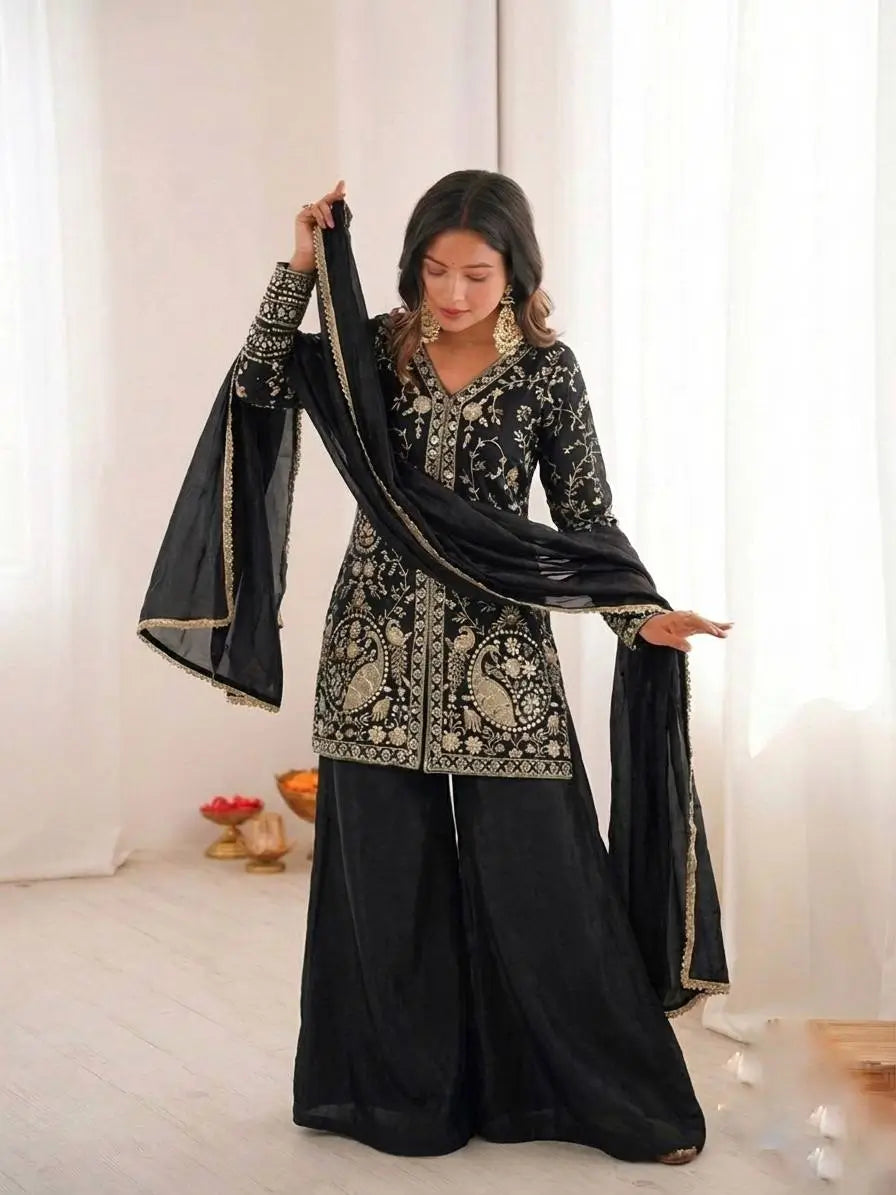 Elegant Fendy Silk Palazzo Suit Set for Festive and Occasion Wear