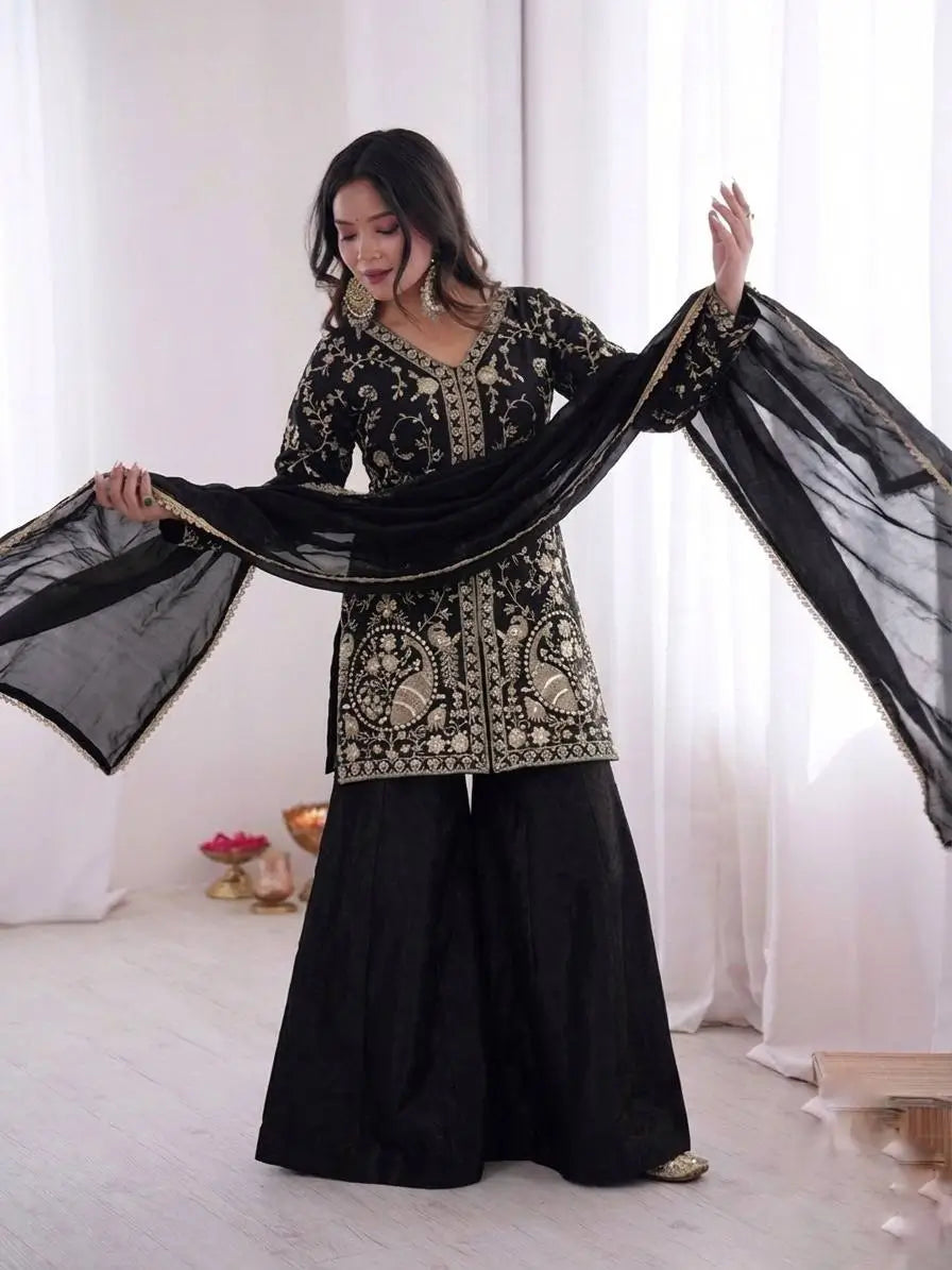 Elegant Fendy Silk Palazzo Suit Set for Festive and Occasion Wear