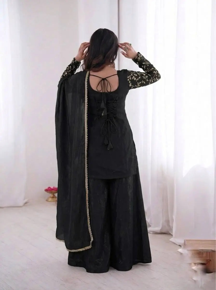 Elegant Fendy Silk Palazzo Suit Set for Festive and Occasion Wear
