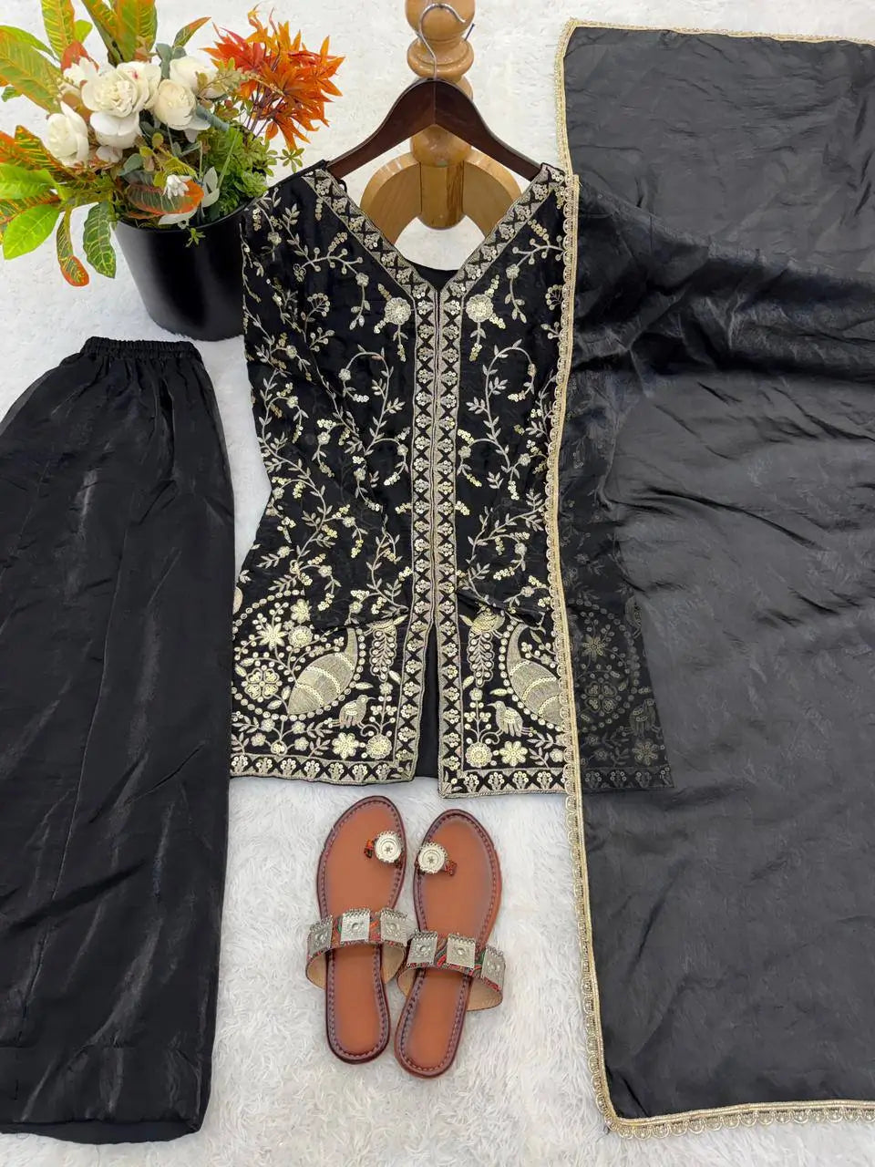 Elegant Fendy Silk Palazzo Suit Set for Festive and Occasion Wear