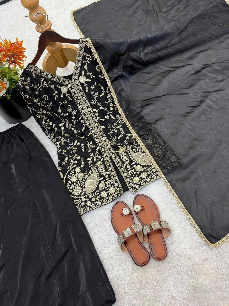 Elegant Fendy Silk Palazzo Suit Set for Festive and Occasion Wear