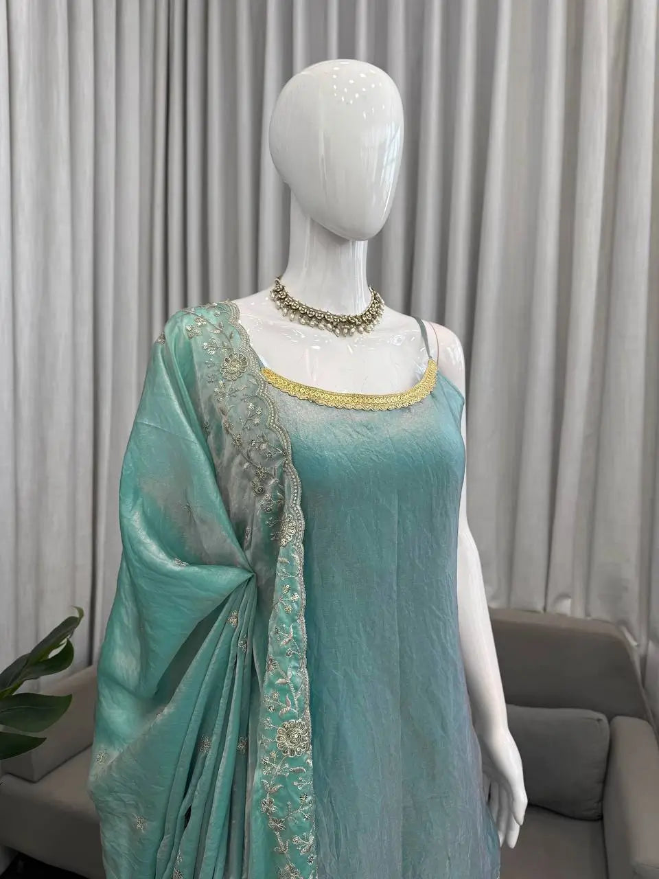 Elegant Fendy Silk Plazo Set for Festive and Wedding Wear