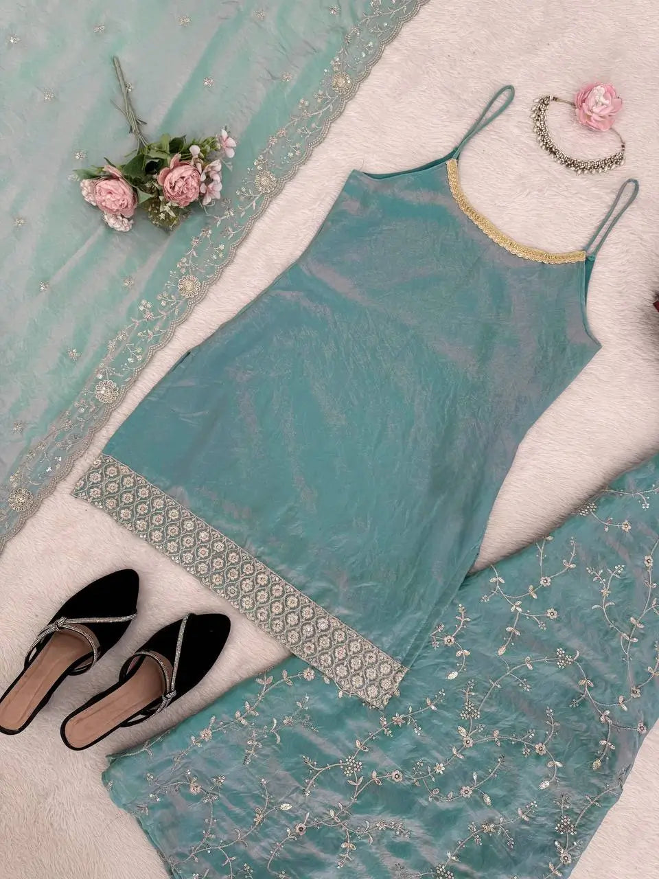Elegant Fendy Silk Plazo Set for Festive and Wedding Wear