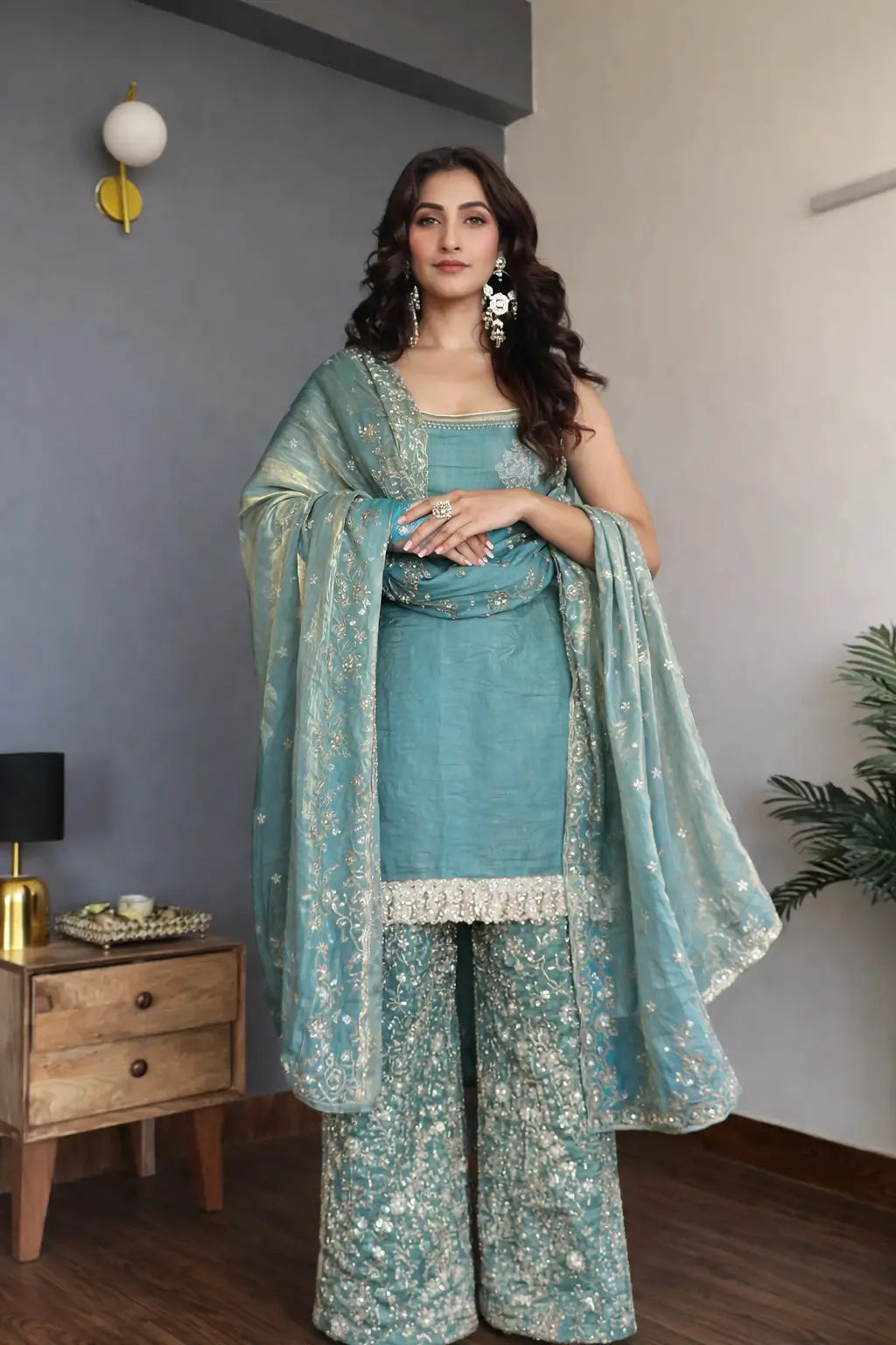 Elegant Fendy Silk Plazo Set for Festive and Wedding Wear