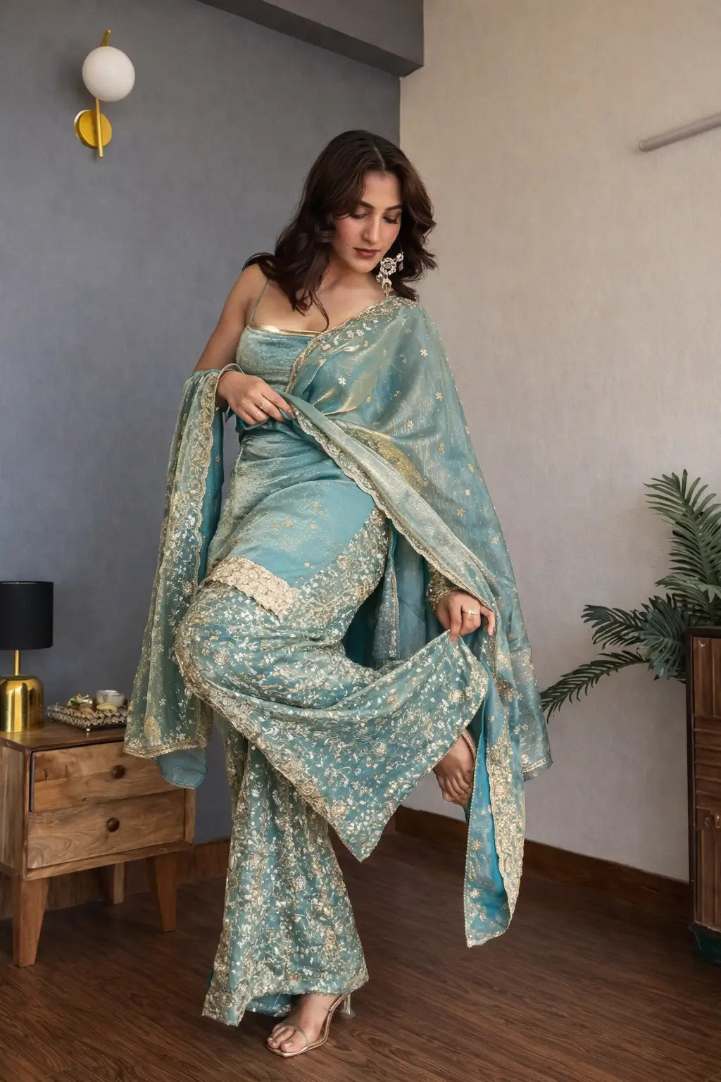 Elegant Fendy Silk Plazo Set for Festive and Wedding Wear