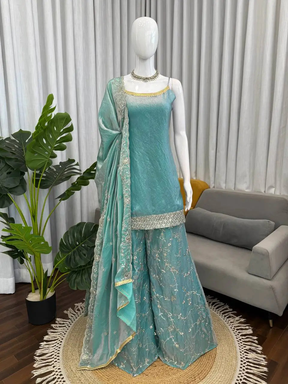 Elegant Fendy Silk Plazo Set for Festive and Wedding Wear