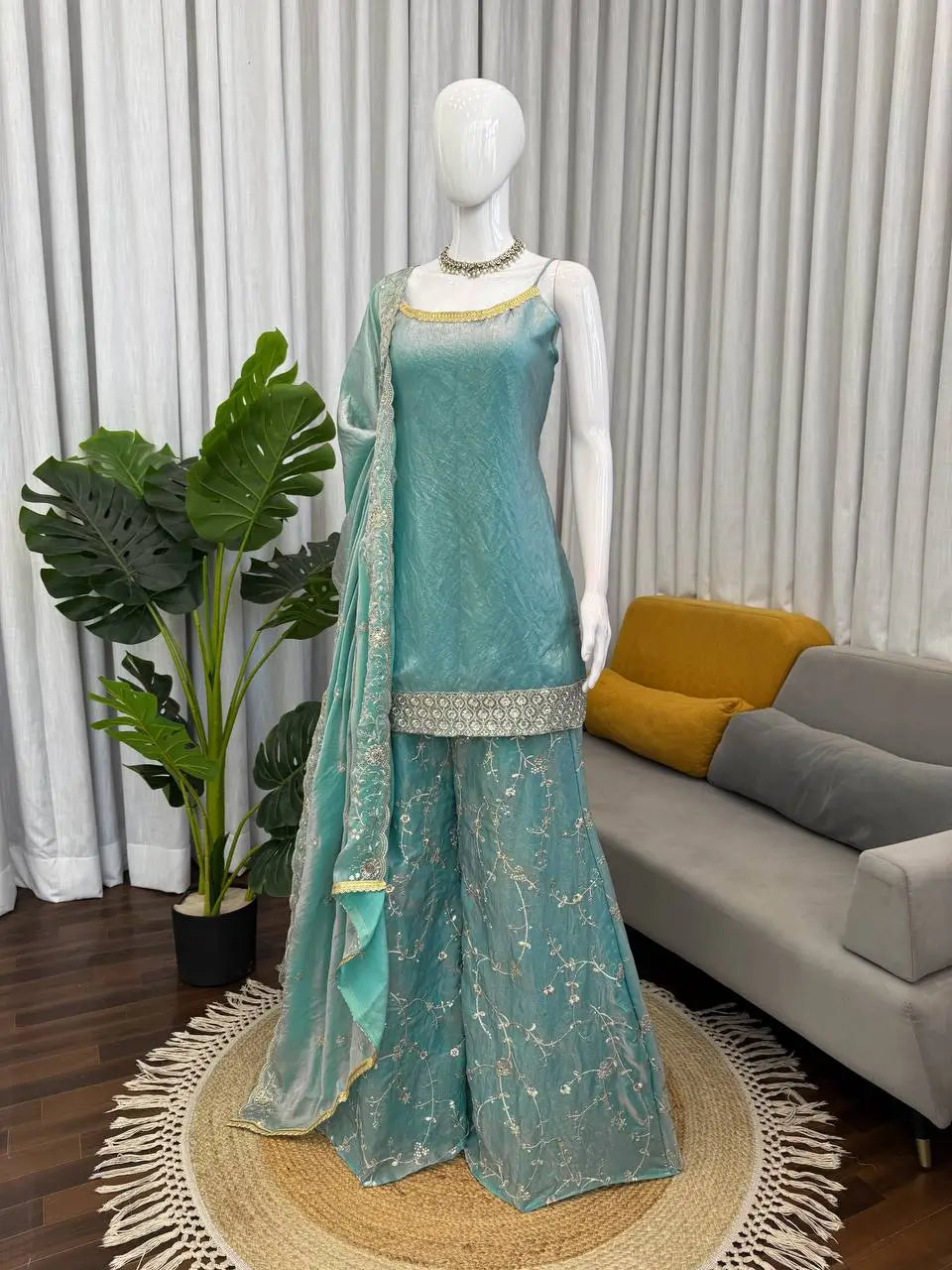 Elegant Fendy Silk Plazo Set for Festive and Wedding Wear