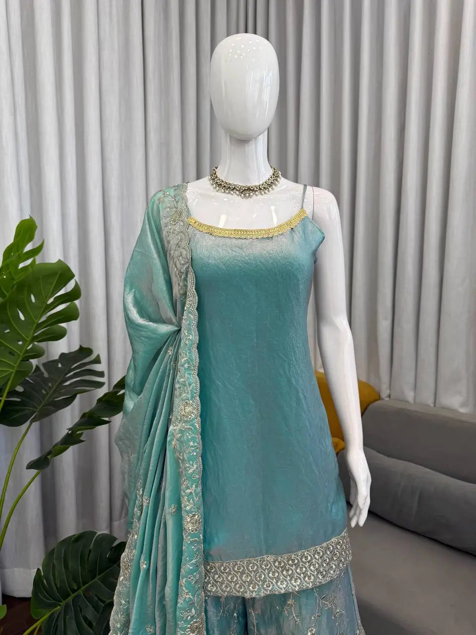 Elegant Fendy Silk Plazo Set for Festive and Wedding Wear