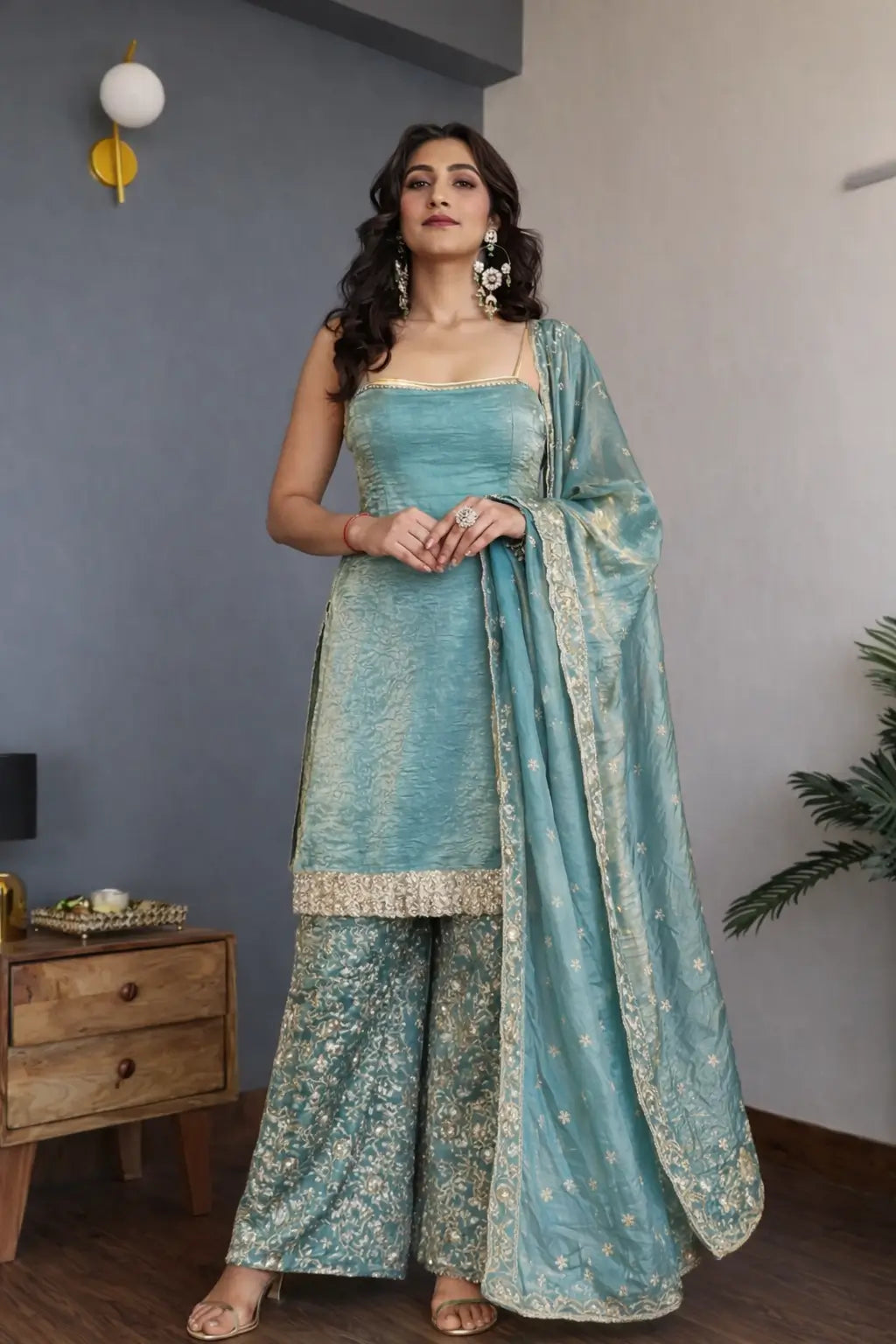 Elegant Fendy Silk Plazo Set for Festive and Wedding Wear