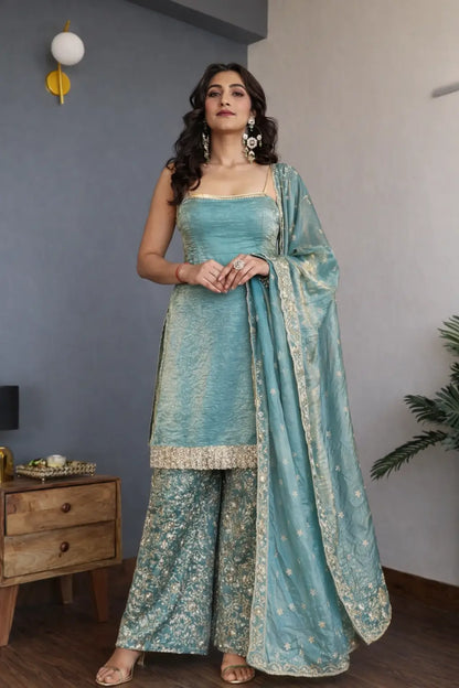 Elegant Fendy Silk Plazo Set for Festive and Wedding Wear