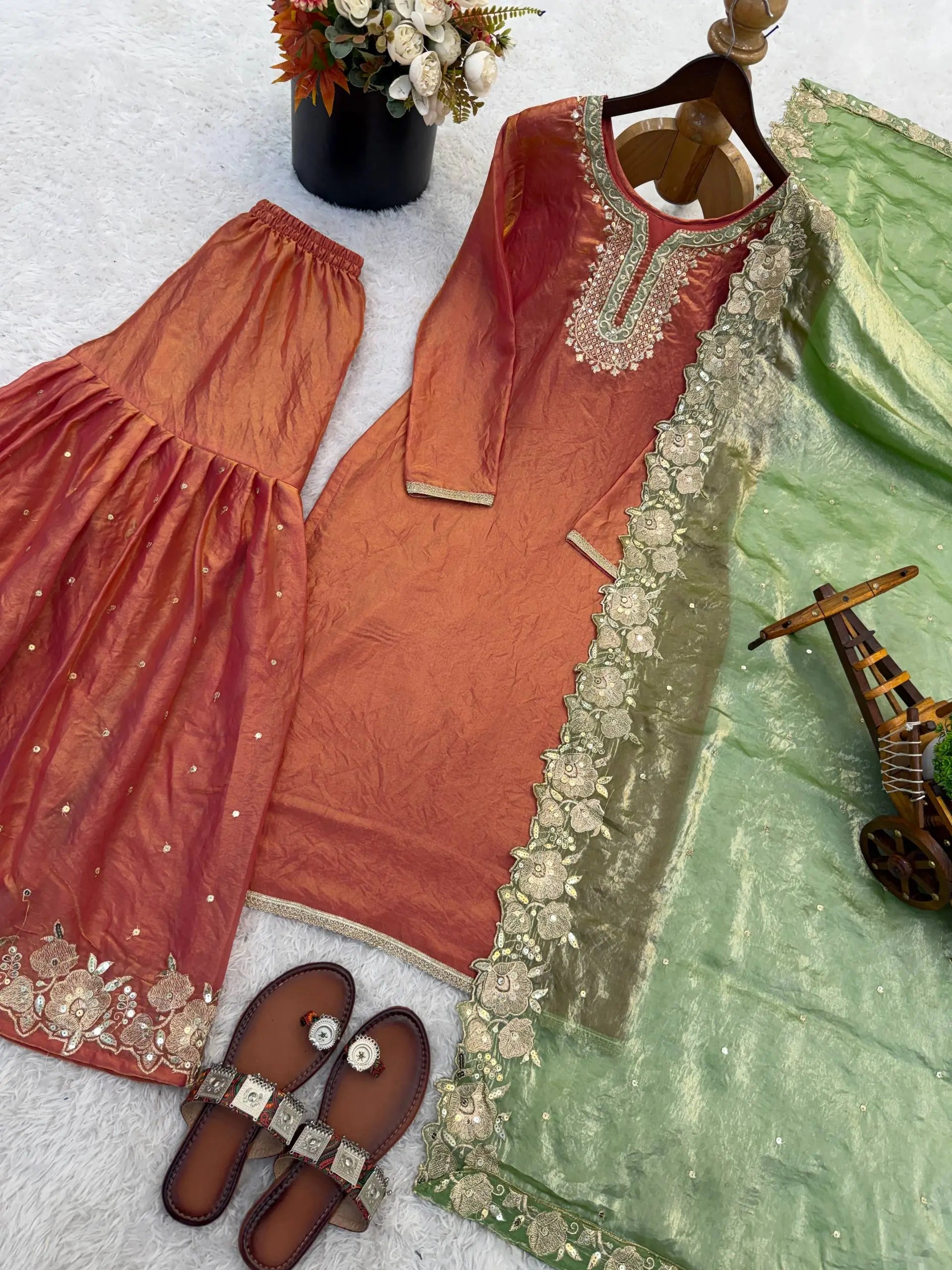 Elegant Fendy Silk Sharara Set for Festive and Wedding Wear