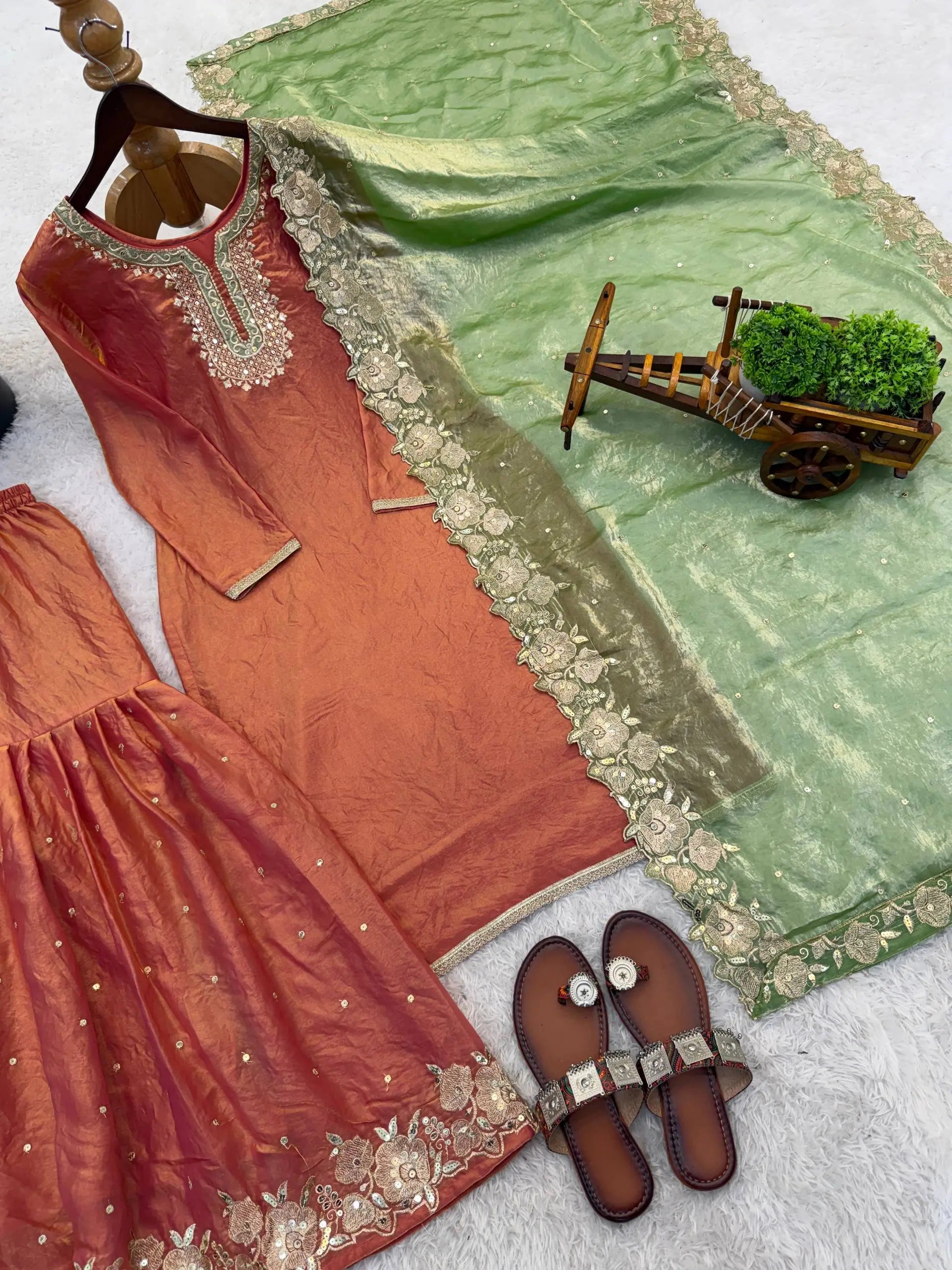 Elegant Fendy Silk Sharara Set for Festive and Wedding Wear