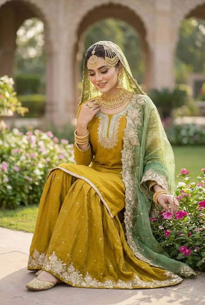 Elegant Fendy Silk Sharara Set for Festive and Wedding Wear