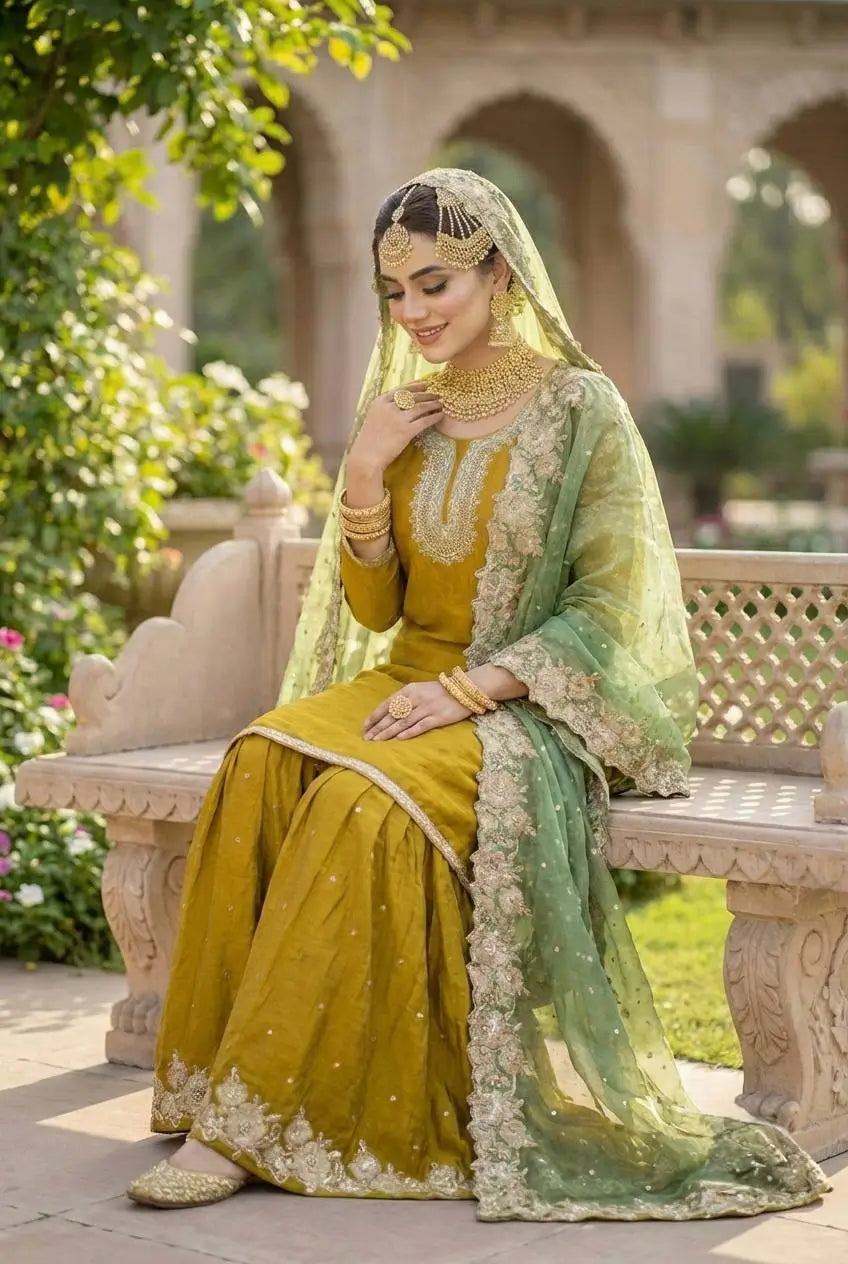 Elegant Fendy Silk Sharara Set for Festive and Wedding Wear