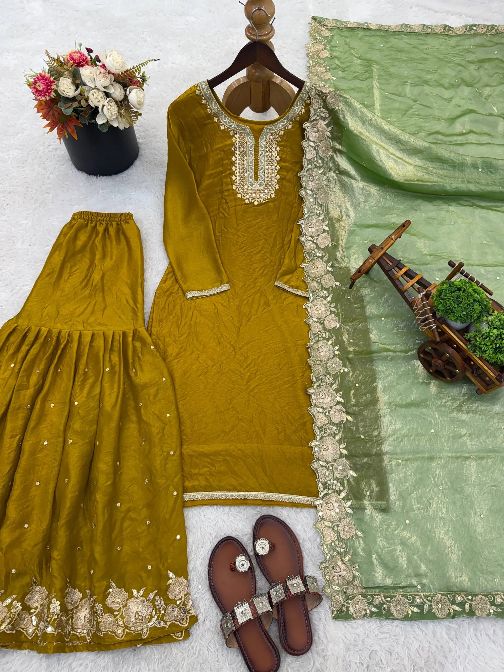 Elegant Fendy Silk Sharara Set for Festive and Wedding Wear