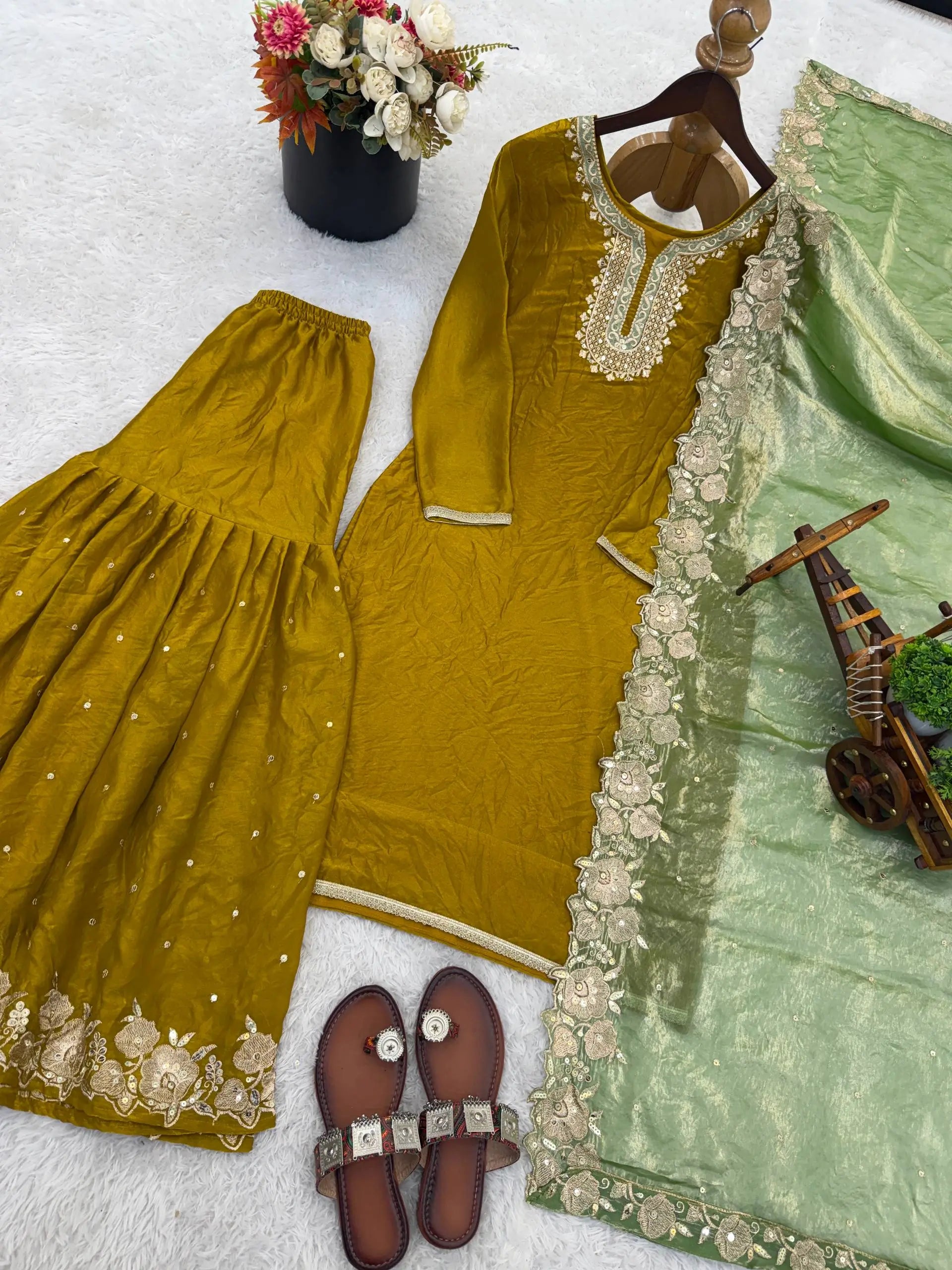 Elegant Fendy Silk Sharara Set for Festive and Wedding Wear