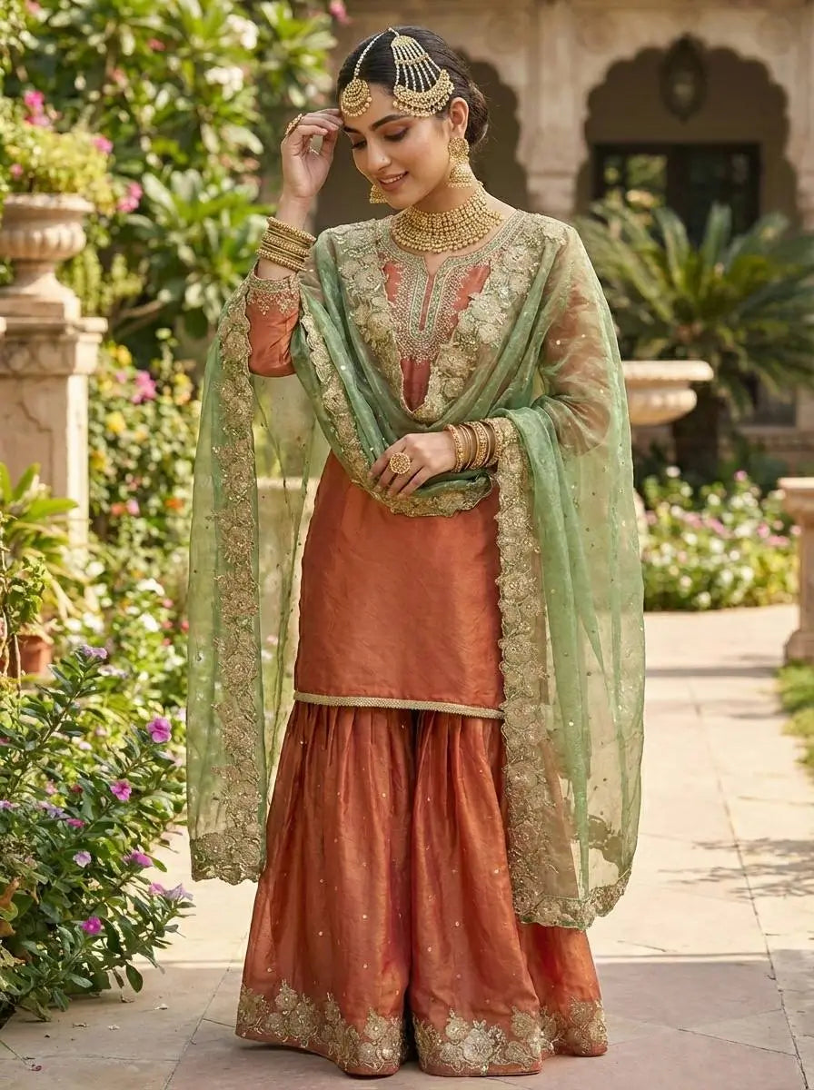 Elegant Fendy Silk Sharara Set for Festive and Wedding Wear