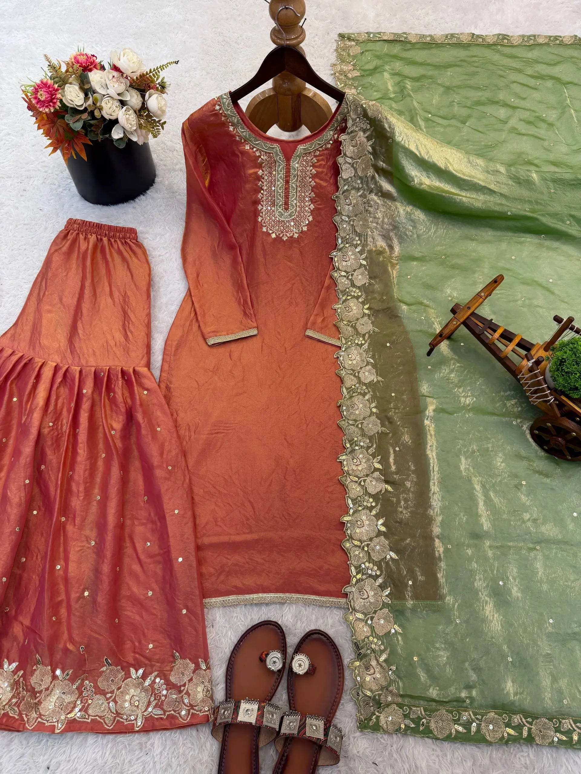 Elegant Fendy Silk Sharara Set for Festive and Wedding Wear
