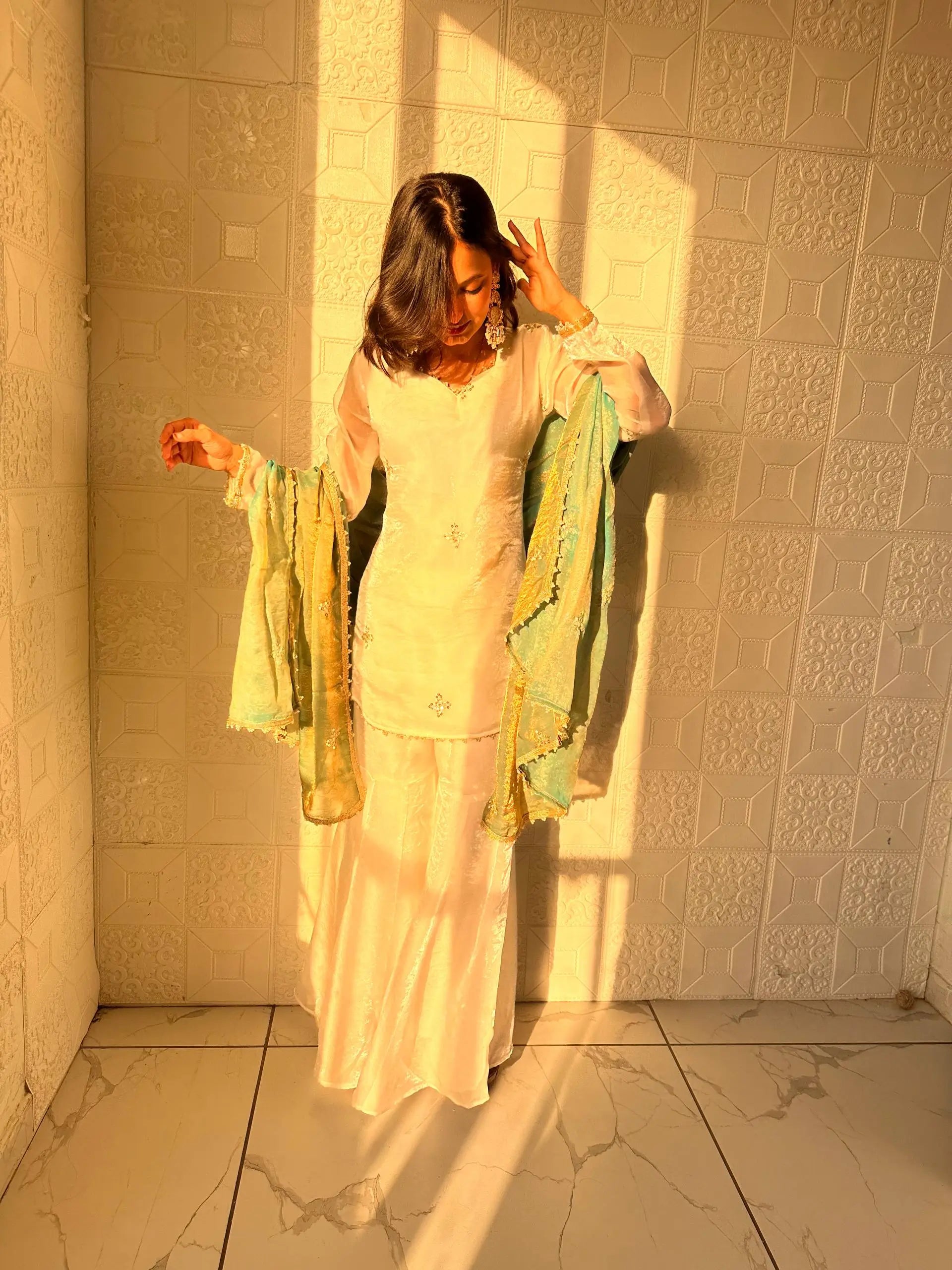Elegant Fendy Silk Sharara Suit Set for Festive and Party Wear