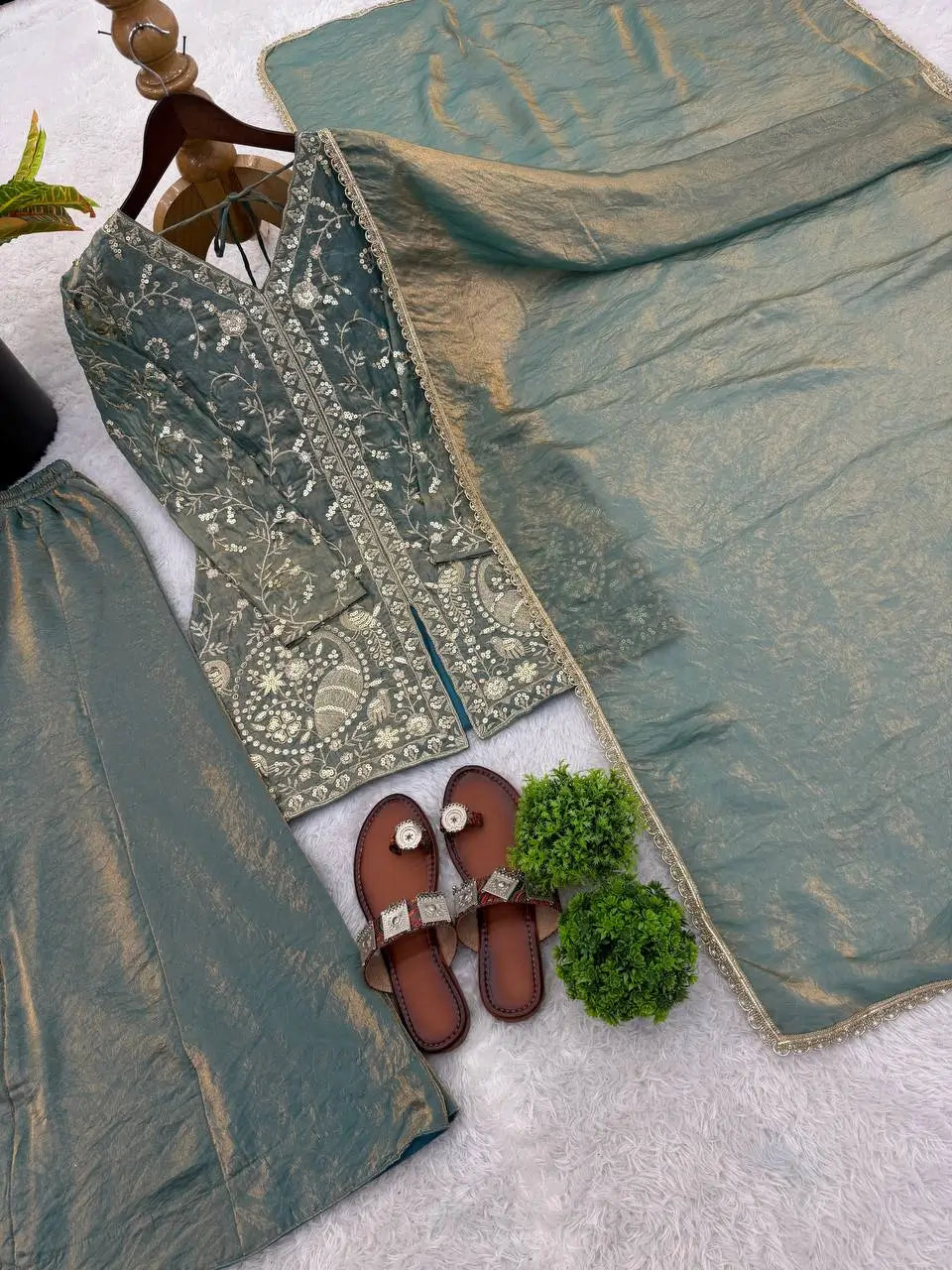 Elegant Fendy Silk Sharara Suit with Zarkan Work for Festive and Wedding Wear