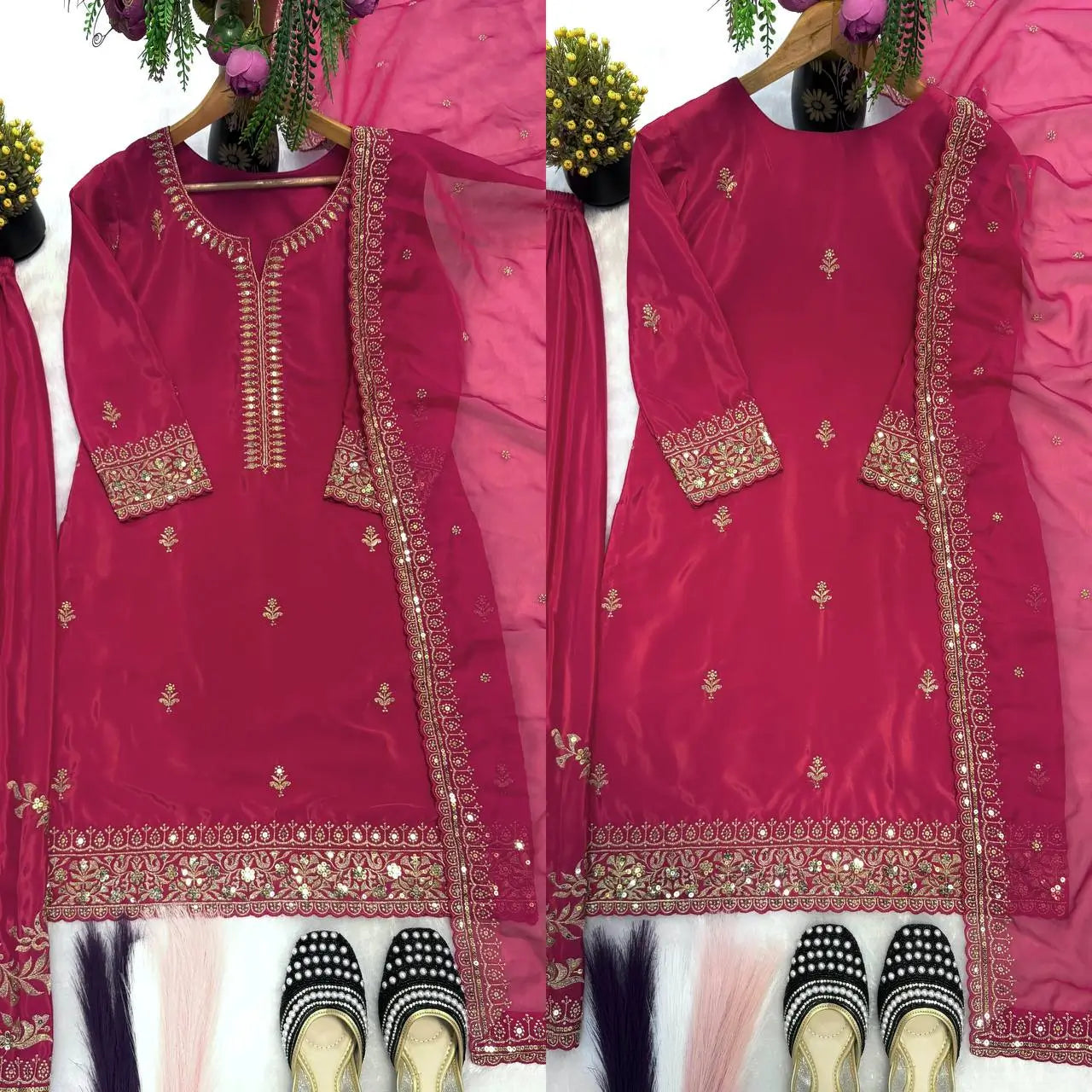 Elegant Festive Embroidered Crepe Silk Sharara Set for Wedding and Celebration Wear