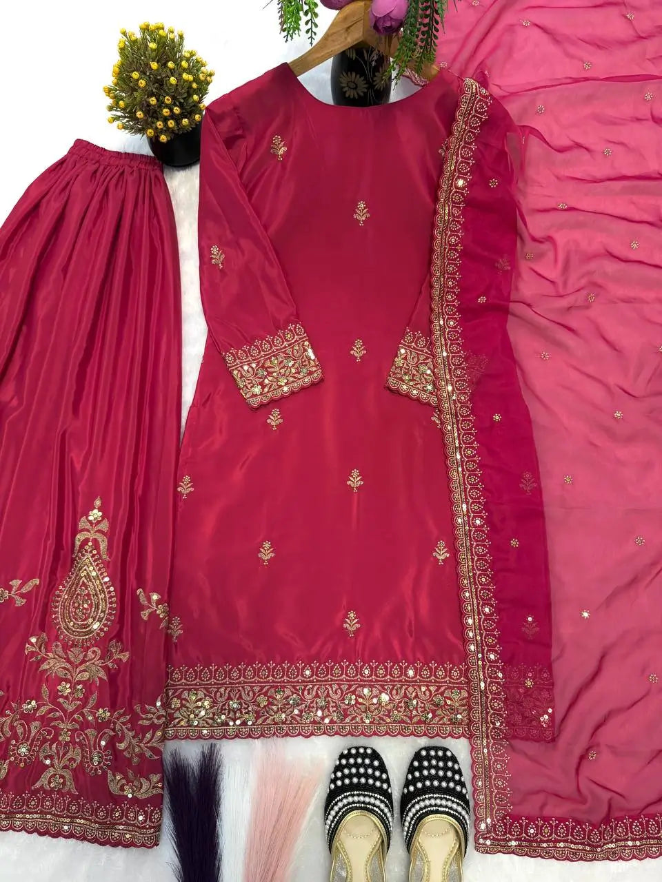 Elegant Festive Embroidered Crepe Silk Sharara Set for Wedding and Celebration Wear