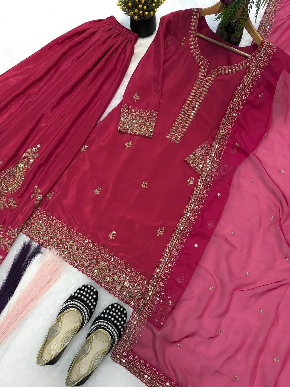 Elegant Festive Embroidered Crepe Silk Sharara Set for Wedding and Celebration Wear