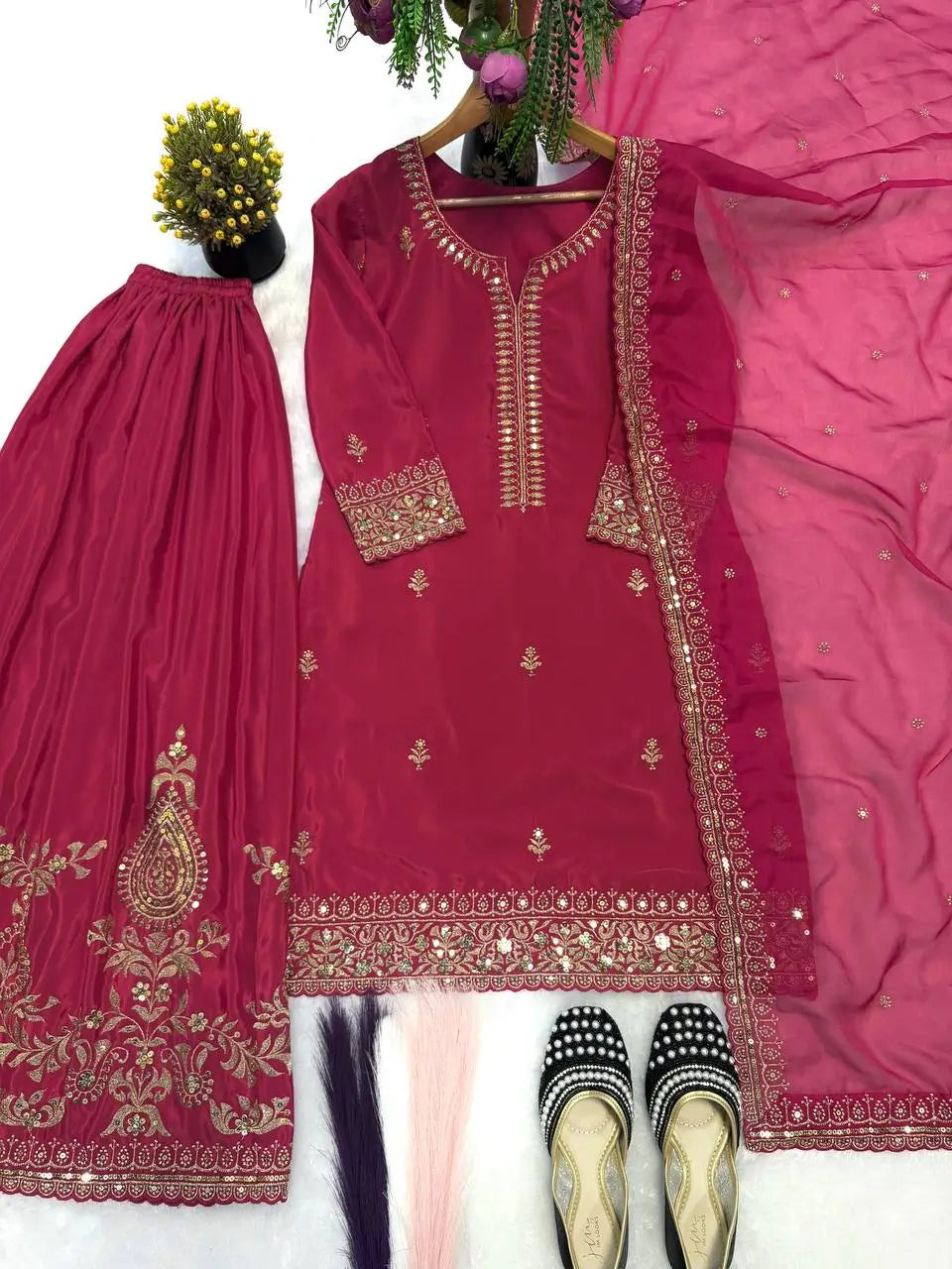 Elegant Festive Embroidered Crepe Silk Sharara Set for Wedding and Celebration Wear