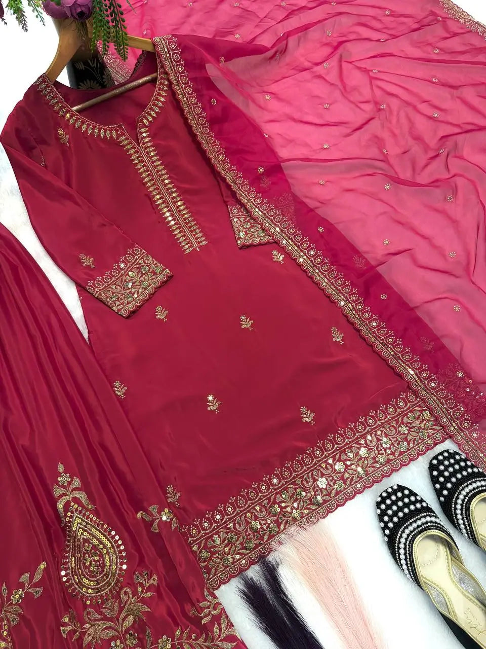 Elegant Festive Embroidered Crepe Silk Sharara Set for Wedding and Celebration Wear