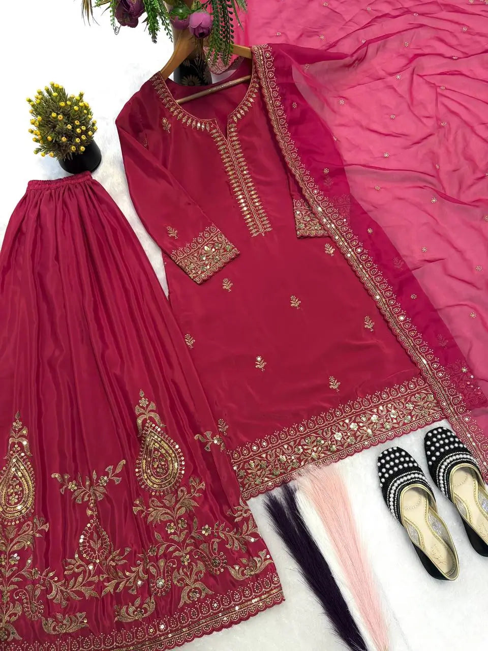 Elegant Festive Embroidered Crepe Silk Sharara Set for Wedding and Celebration Wear