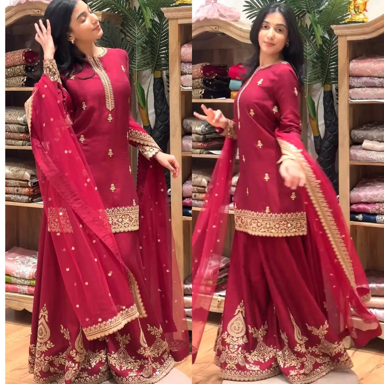Elegant Festive Embroidered Crepe Silk Sharara Set for Wedding and Celebration Wear