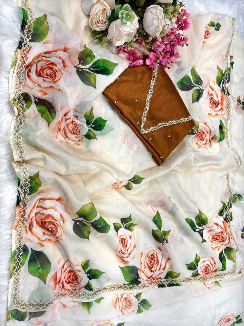 Elegant Floral Printed Saree for Festive and Party Wear