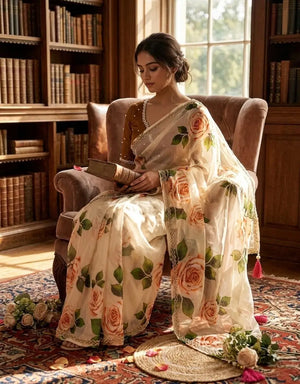 Elegant Floral Printed Saree for Festive and Party Wear