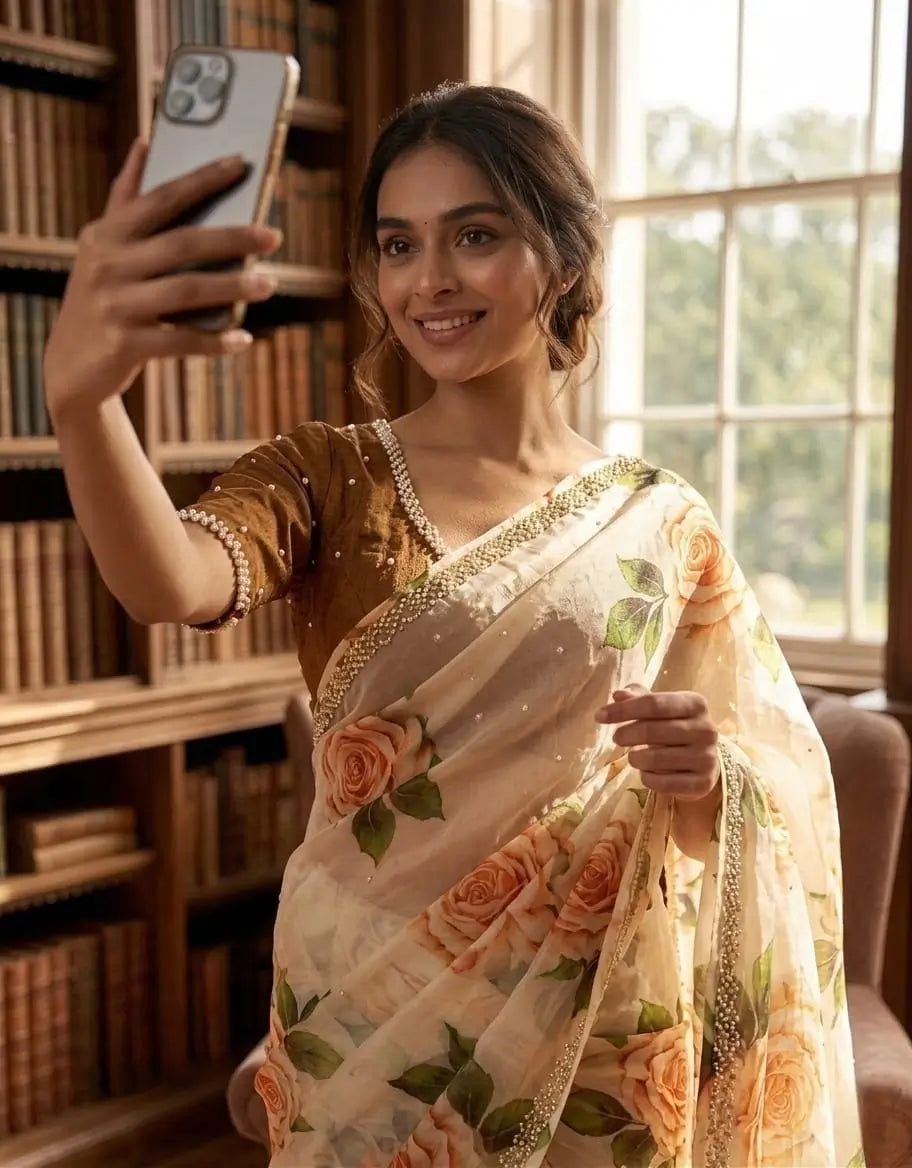 Elegant Floral Printed Saree for Festive and Party Wear