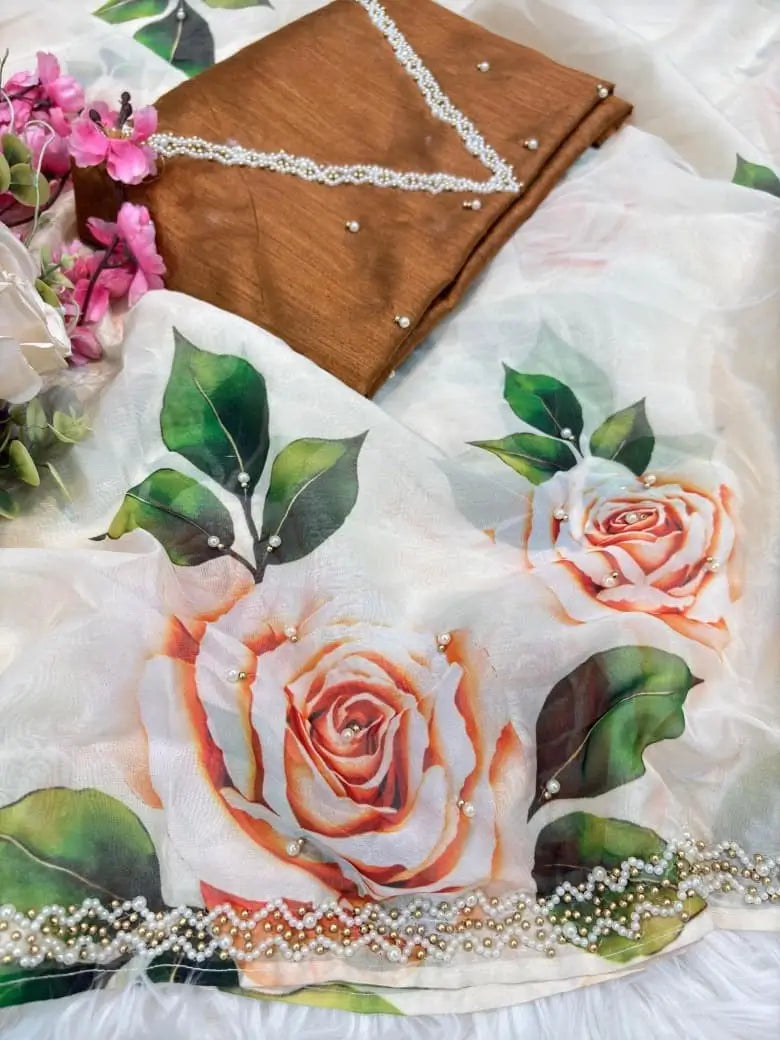 Elegant Floral Printed Saree for Festive and Party Wear