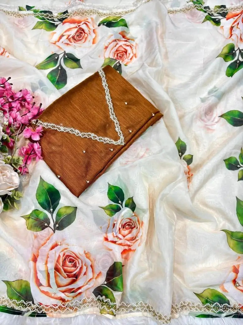 Elegant Floral Printed Saree for Festive and Party Wear