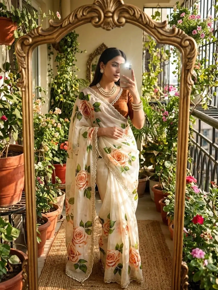 Elegant Floral Printed Saree for Festive and Party Wear
