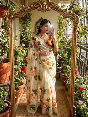 Elegant Floral Printed Saree for Festive and Party Wear
