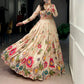 Elegant Floral Printed Tasar Silk Lehenga Set